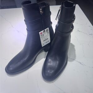 Zara Black Ankle Boots with Buckle Detail
